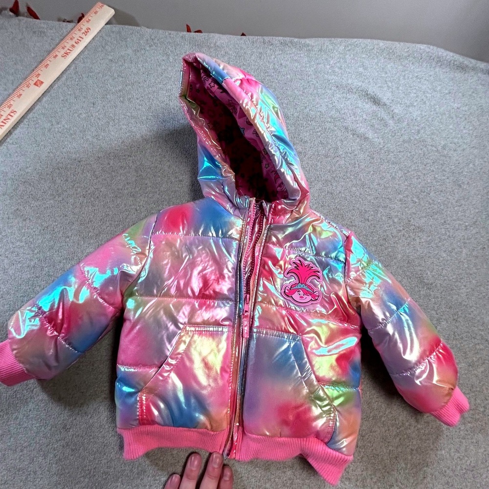 DreamWorks Trolls Puffer Jacket Toddler 2T Rainbow Iridescent Poppy Coat‎